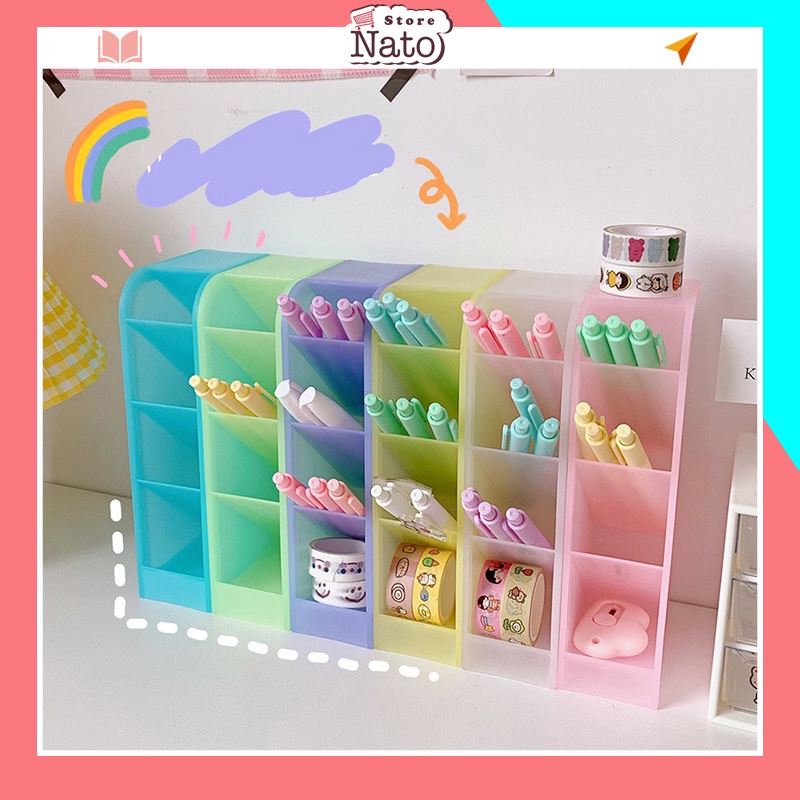Kệ đựng bút 4 tầng để bàn trong suốt nhiều màu NATO KB08