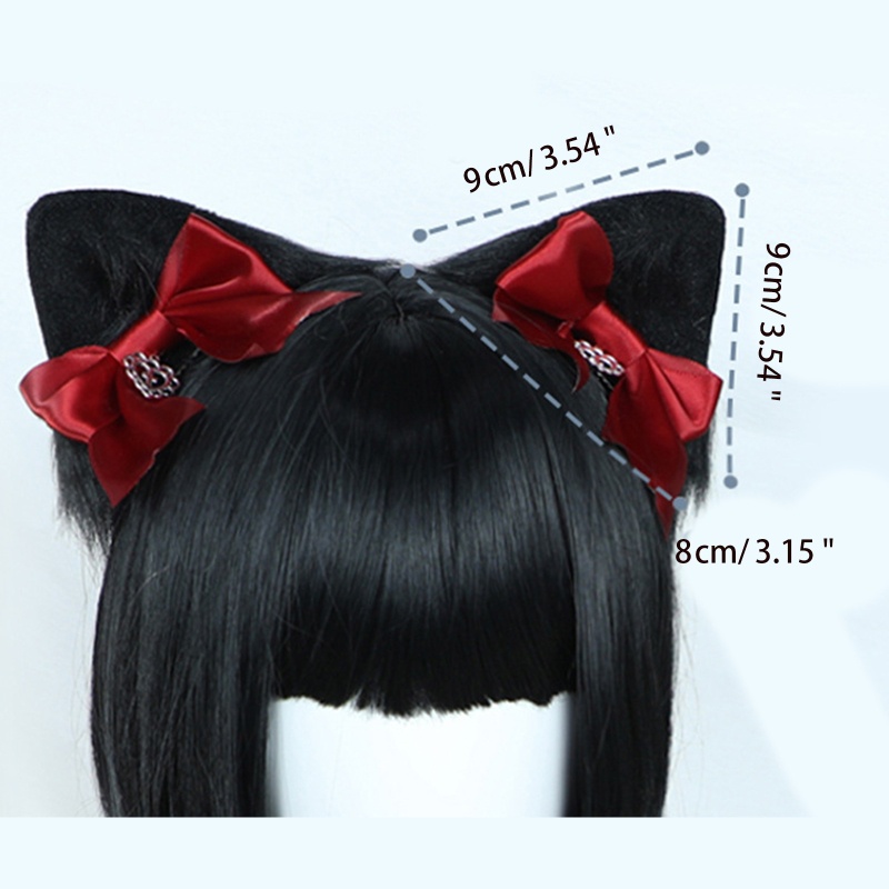 Kẹp Tóc Nơ Tai Mèo Phối Lông Hóa Trang Lolita