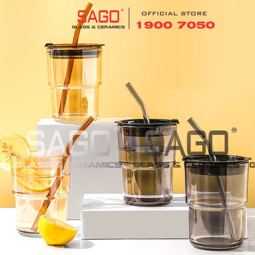 [ Siêu Hot ] Ly Thủy Tinh Hai Tầng INS Water Cup 400ml Có Nắp | Tùy Chọn Có Bao Da và Óng Hút Thủy Tinh
