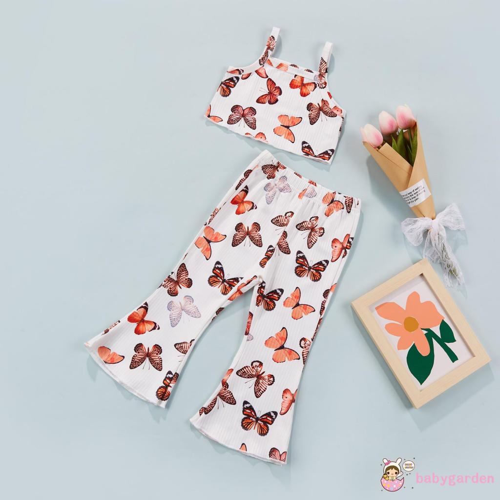 Bộ áo hai dây cổ vuông + quần ống loe in họa tiết xinh xắn cho bé gái