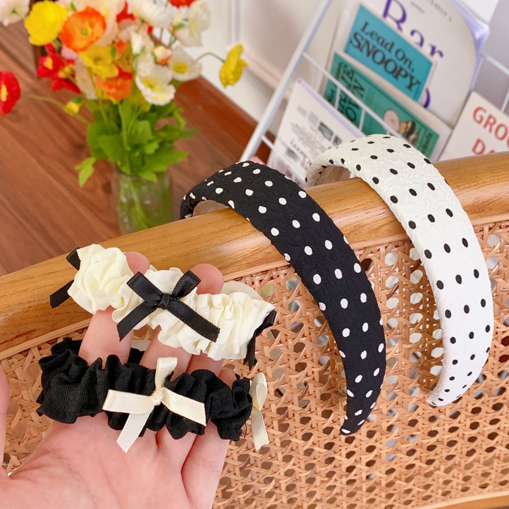 Băng Đô Cài Tóc Phối Nơ Xếp Ly Phong Cách Công Chúa Nhật Bản Cho Nữ