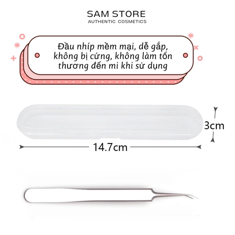 Nhíp gắn mi giả tự nối cao cấp kèm hộp đựng riêng giúp nối mi điểm từng sợi chính xác, dễ dàng