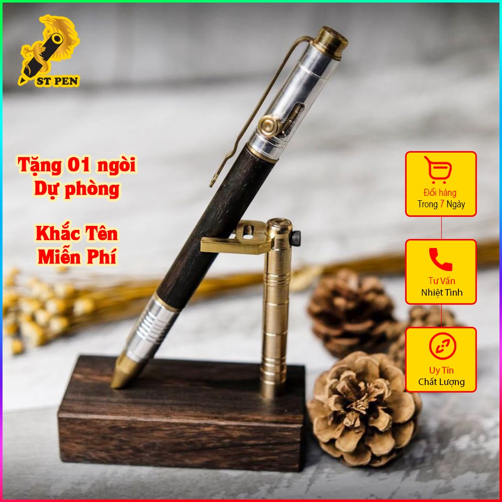 Bút ký cao cấp Plus02 gia công 100% từ vỏ NHÔM-ĐỒNG THAU-GỖ CẨM,ngòi bi 0,5mm khắc tên in logo theo yêu cầu - ST PEN