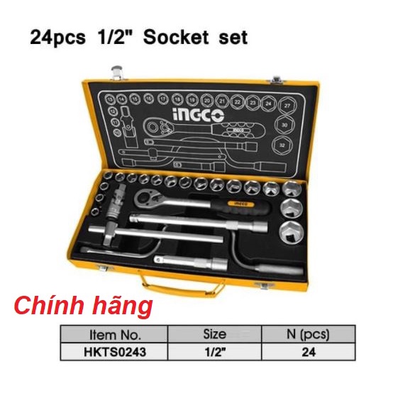 ĐỒ NGHỀ INGCO Bộ 24 cái đầu tuýp (1/2inch) HKTS0243 (Cam kết Chính Hãng 100%)