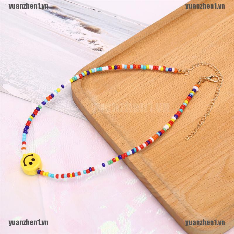 Dây chuyền choker chuỗi hạt nhiều màu mặt cười dễ thương phong cách Bohemian