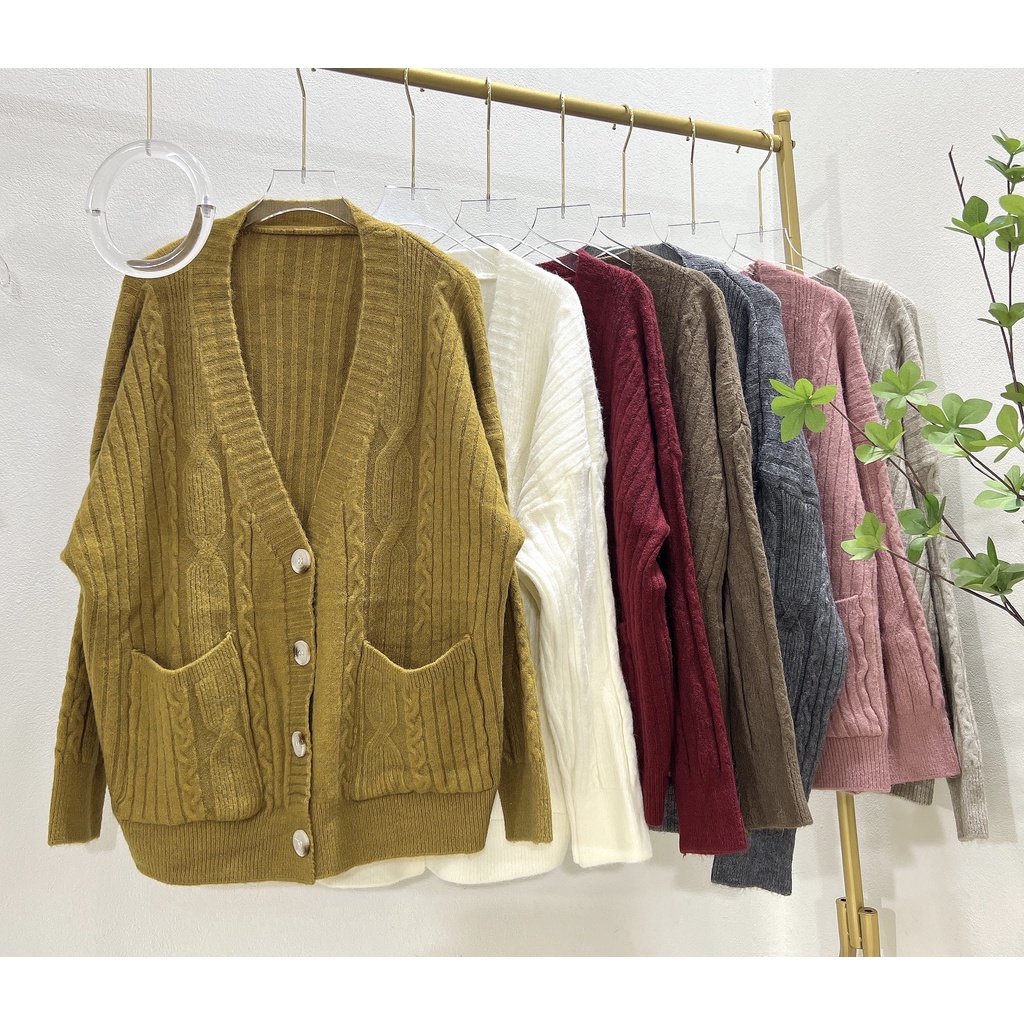 Áo khoác cardigan len gân túi quảng châu