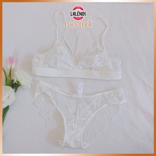 Set 2 Yanyu Màu trắng - Set đồ lót nữ ren mềm mại, không gọng, áo lót, quần lót, nội y sexy -  Lalendi & Meemdi