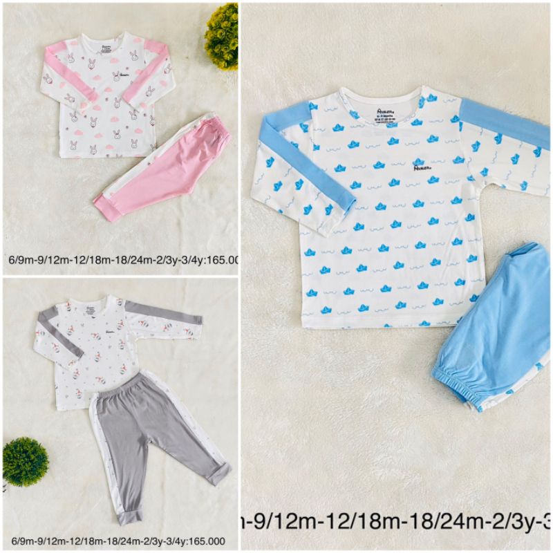 Avaler -  (6 mẫu P3) Bộ dài tay cài vai kẻ sợi tre Avaler cho bé 6-18kg quần áo trẻ em thu đông