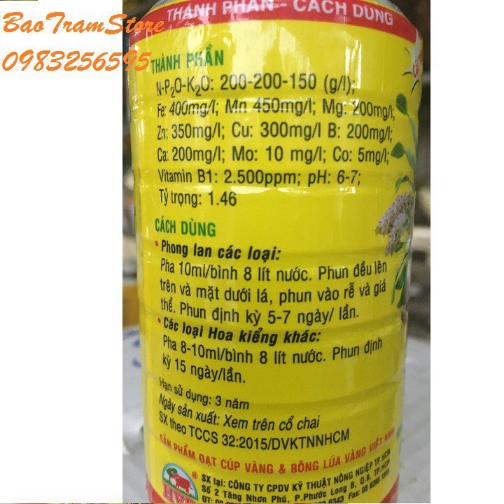 Phân bón lá Cao cấp, đậm đặc vitamin B1 HVP chai 250ml