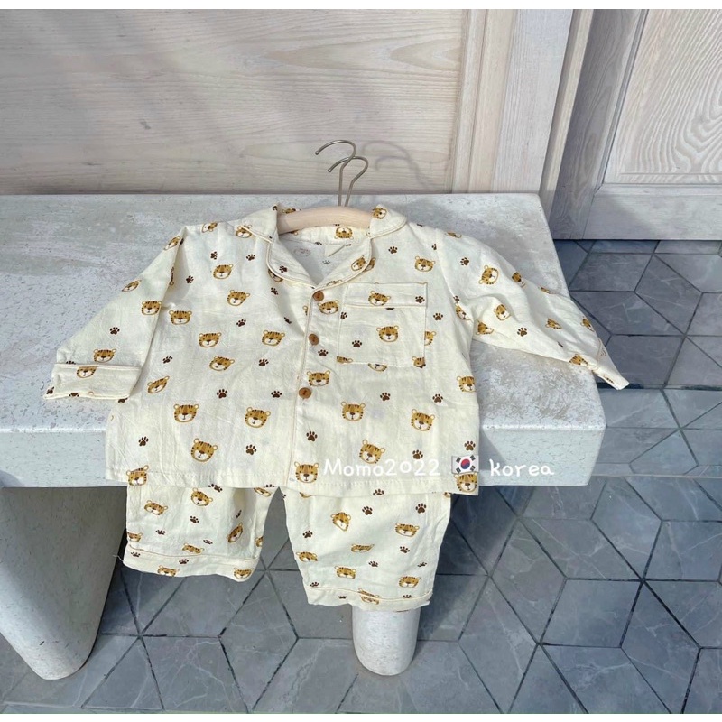 vải thô đũi cara mềm mát 100% cotton hình con hổ may sơ mi bé trai