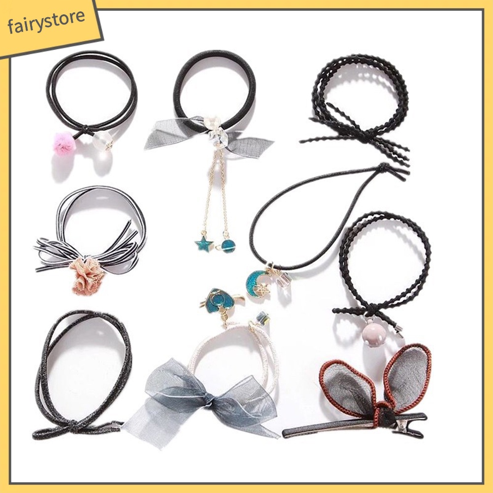 Set 9 Dây Cột Tóc Nhiều Kiểu Xinh Xắn Dễ Thương Cho Nữ