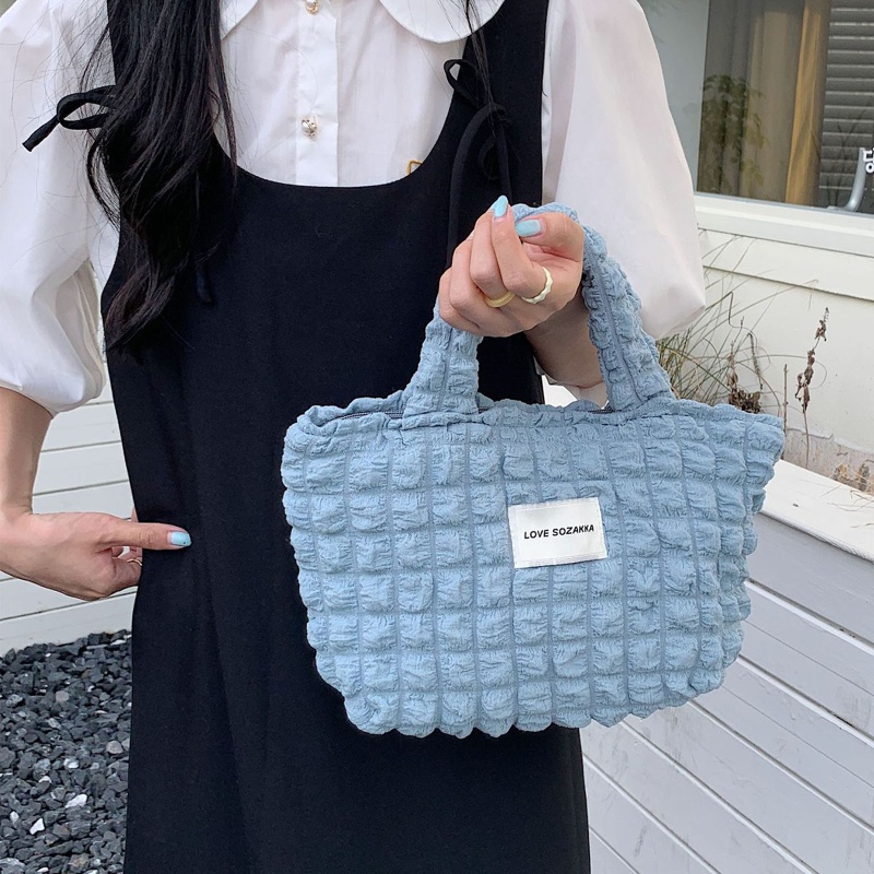 Seng Túi Xách Tote Canvas Xếp Ly Bong Bóng Sành Điệu Cho Tập Trung