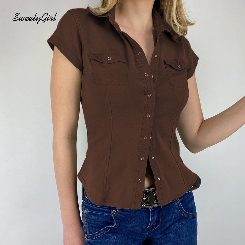 Áo Thun Cổ Bẻ Tay Ngắn Dáng Ôm Cài Nút Màu Trơn 2022 Thời Trang Quyến Rũ Cho Nữ