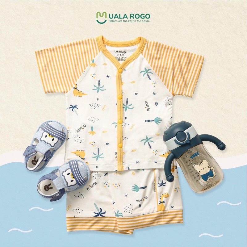 [3-24M]Bộ body; cúc giữa cộc tay Bambus Uala Rogo cho bé trai bé gái