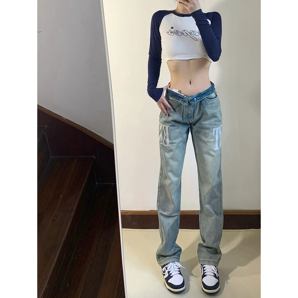 Quần Jeans Dài Thêu Chữ Thời Trang Dành Cho Nữ