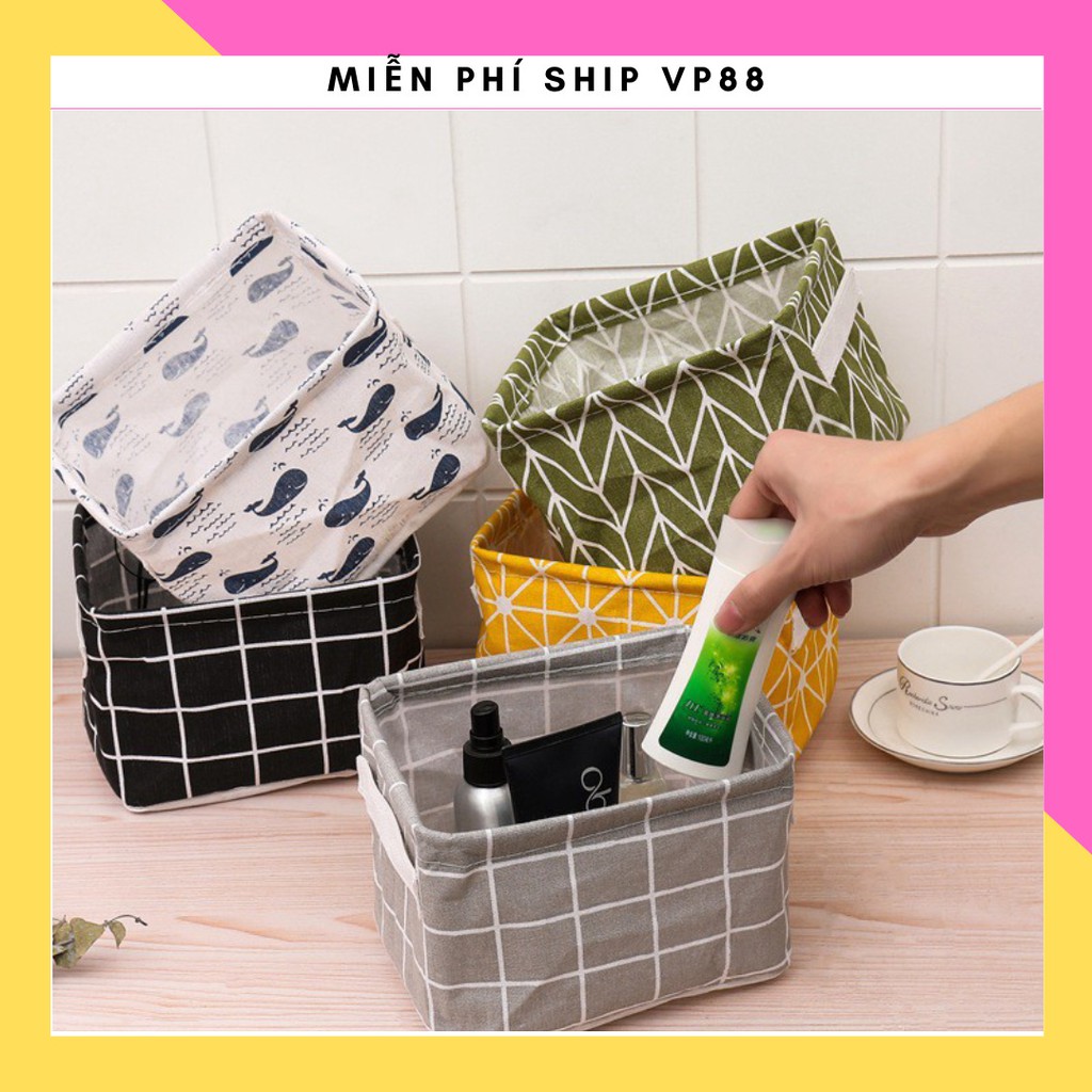 Giỏ vải mini đựng đồ mỹ phẩm trang điểm điện thoại cá nhân xinh xắn trên bàn làm việc văn phòng 2357 Miễn Phí Ship