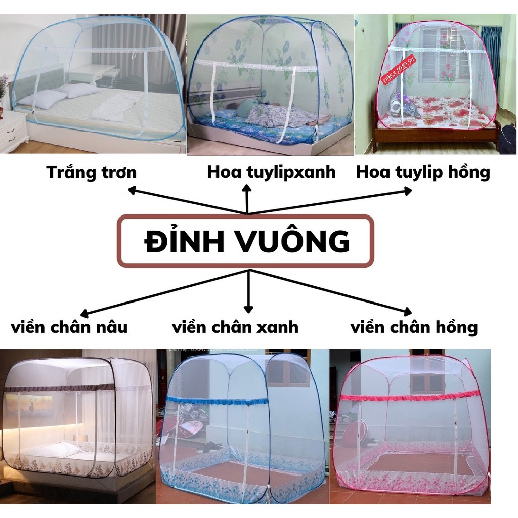 Màn chụp tự bung đỉnh rộng chống muỗi - Mùng chụp người lớn gấp gọn tiện dụng 1m2 1m6 1m8 2m2 vuông