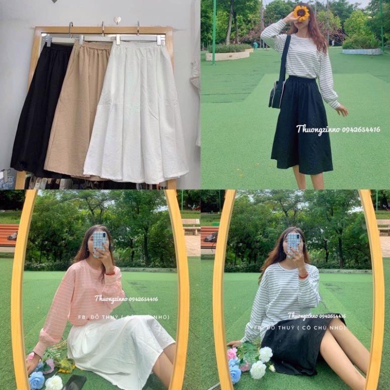 Chân váy đũi dáng dài style Hàn Quốc Chân váy vintage Quảng Châu Đầm nữ  ྇