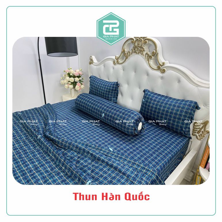 Bộ ga gối Thun Lạnh Hàn Quốc  họa tiết Sọc Nhỏ
