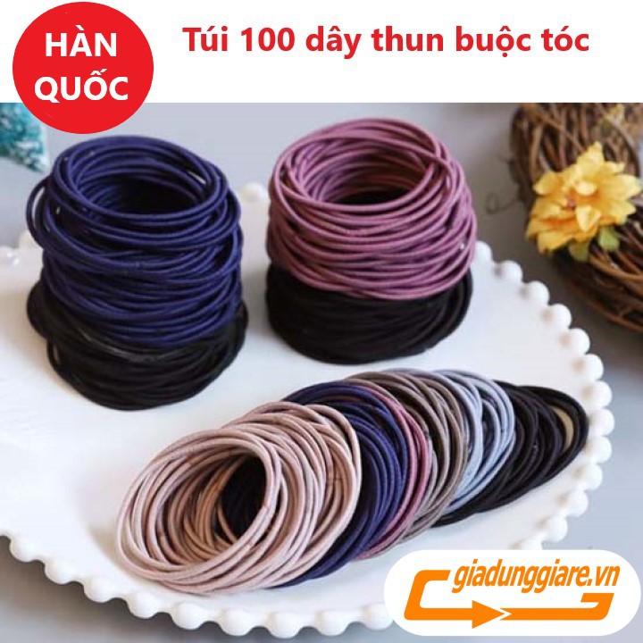 Set 100 Thun buộc tóc, dây cột tóc phong cách Hàn Quốc ( Mix Nhiều mầu )