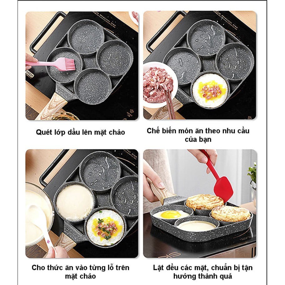 Chảo Vân Đá 4 Ngăn Tiện Dụng - Chảo  Chống Dính 4 ngăn chiên trứng làm bánh cao cấp dùng cho mọi loại bếp - Gia Dụng TT