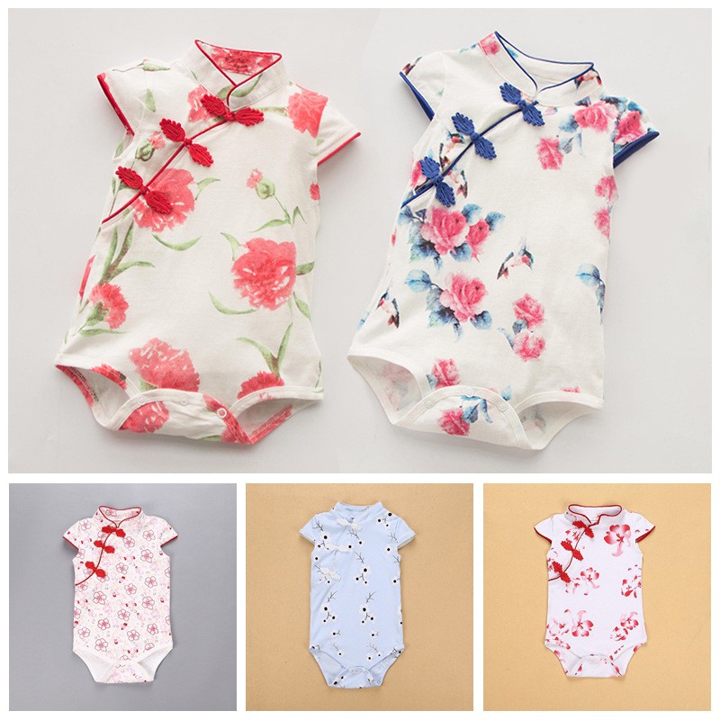 Bộ áo liền quần kiểu sườn xám Trung Hoa đáng yêu dành cho bé