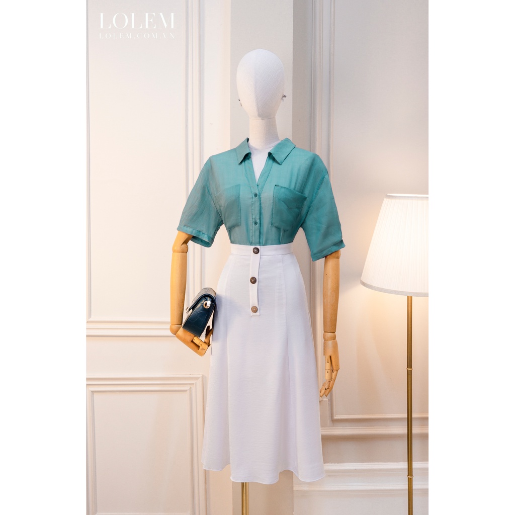 Chân váy dáng dài LOLEM CVX328 dáng xòe phong cách vintage đính khuy cách điệu thanh lịch