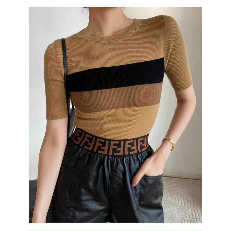Áo Len Gân Tăm Sọc Ngực Tay Ngắn | Smide Clothing