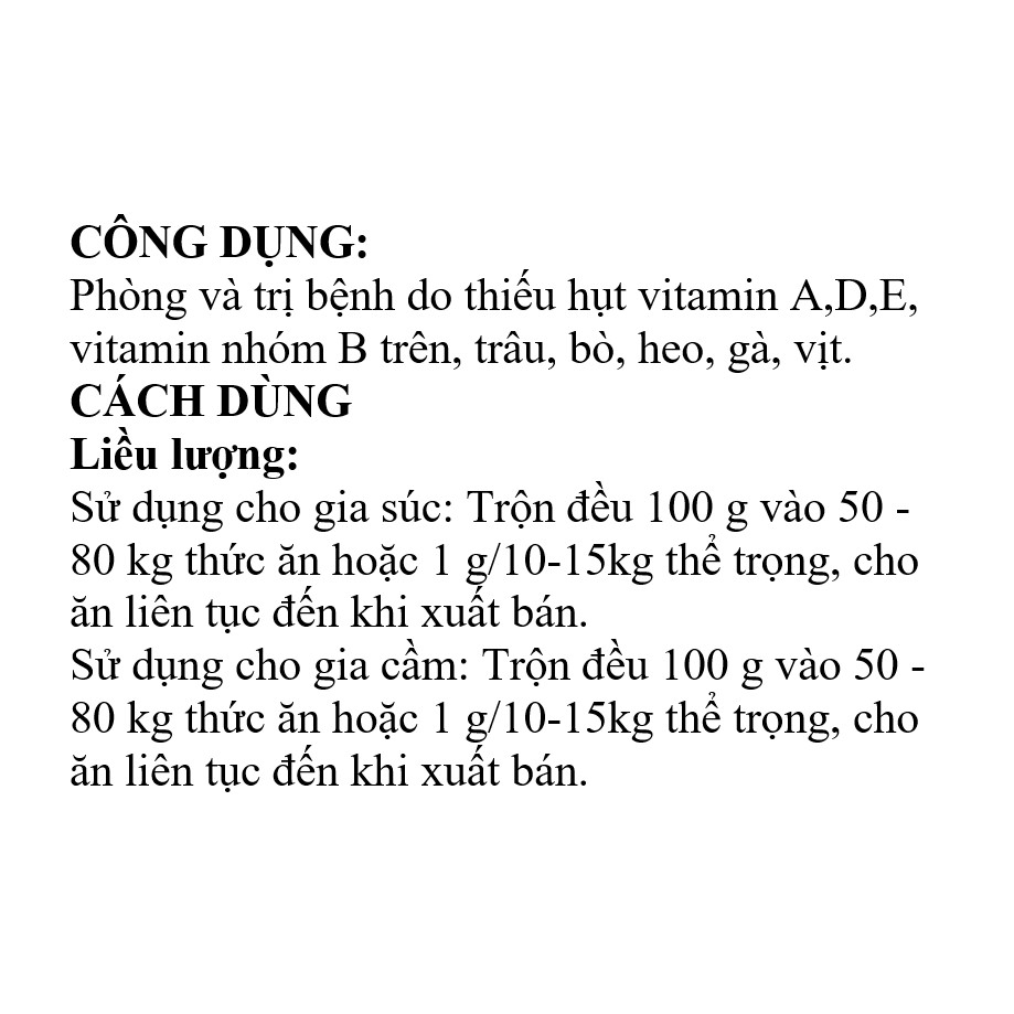 Bio Ade+B Complex Premix 1kg phòng thiếu vitamin AD3E trên heo, gà, vịt