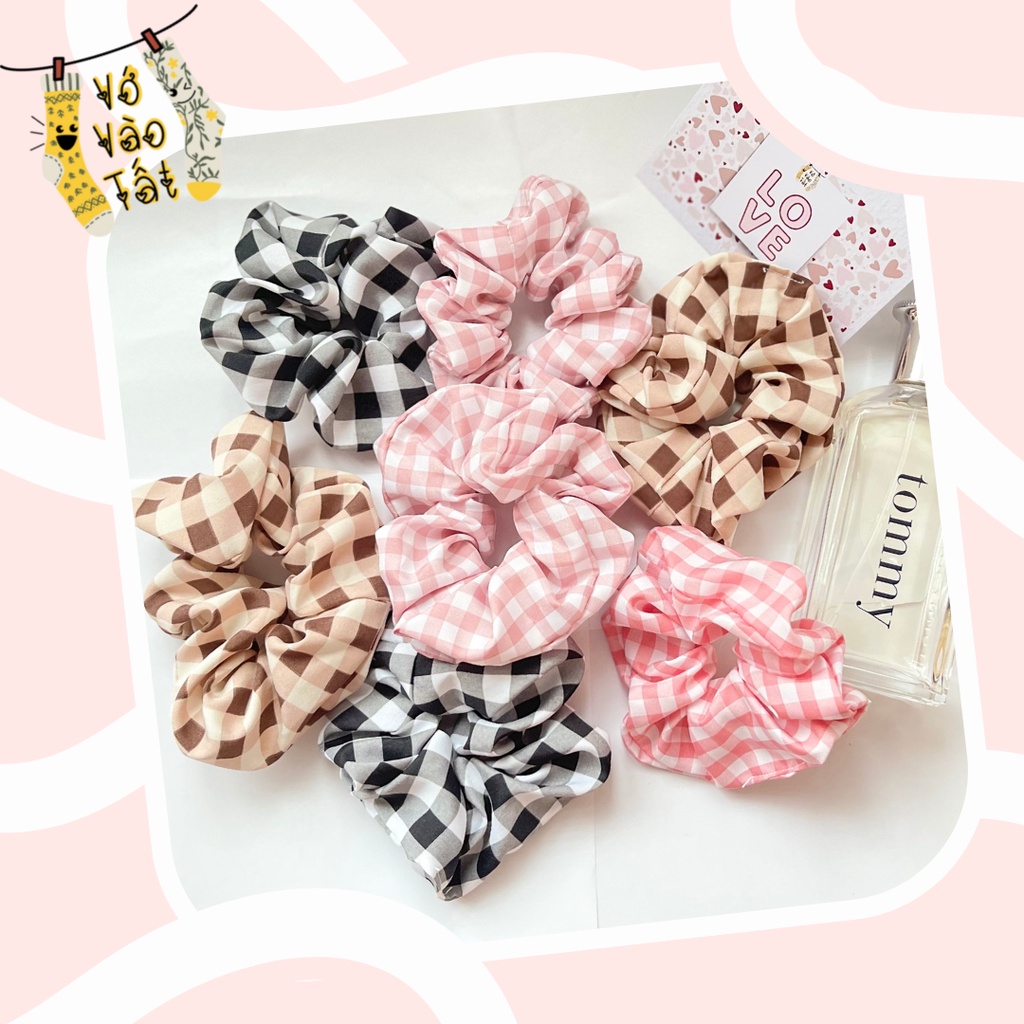 [quà tặng] Đồ buộc tóc scrunchies caro bản to mềm