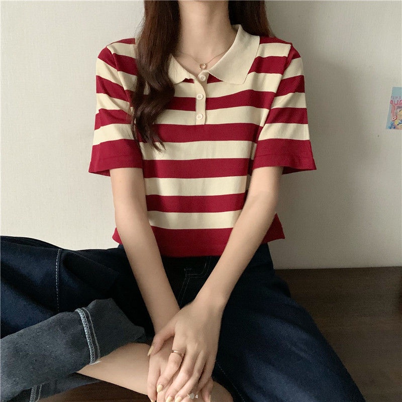 HPCL📣Áo Sweater ngắn tay họa tiết kẻ sọc phong cách Hàn quốc | BigBuy360 - bigbuy360.vn
