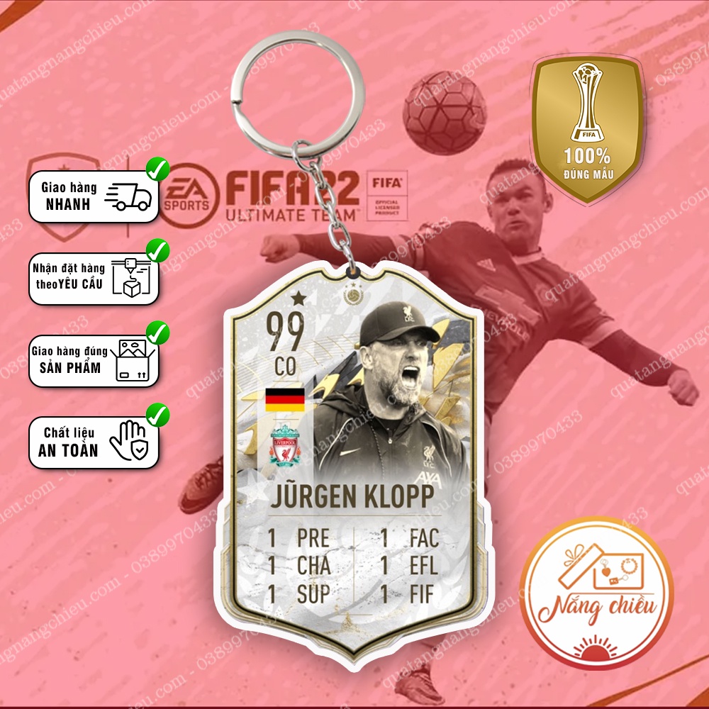 Móc khóa thẻ Icon Jũrgen klopp, Móc khóa thẻ Legend - Dày In Sắc Nét 2 Mặt