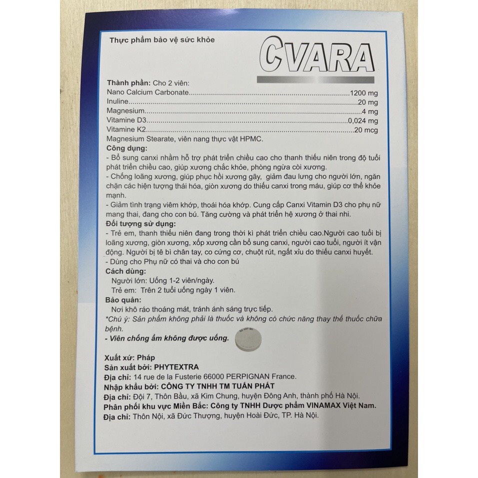 Cvara - Nano Calcium giúp bổ sung canxi hữu cơ cho phụ nữ mang thai,cho con bú,người bị loãng xương