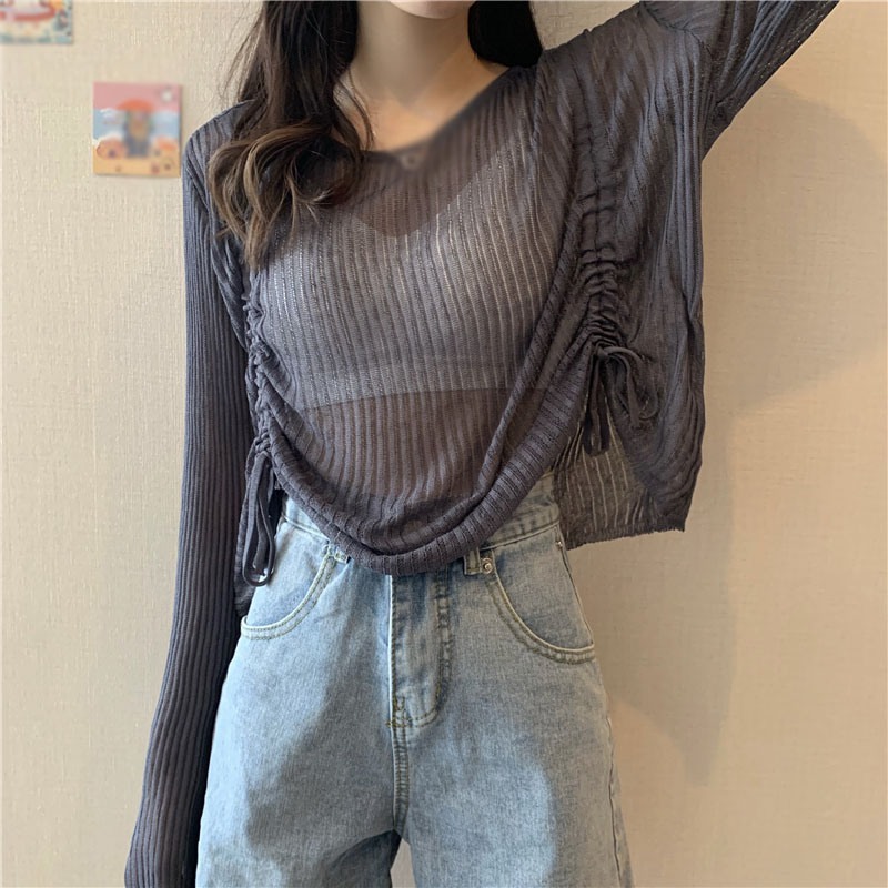 Áo Nữ Tay Dài Có Dây Rút Phong Cách Hàn Quốc