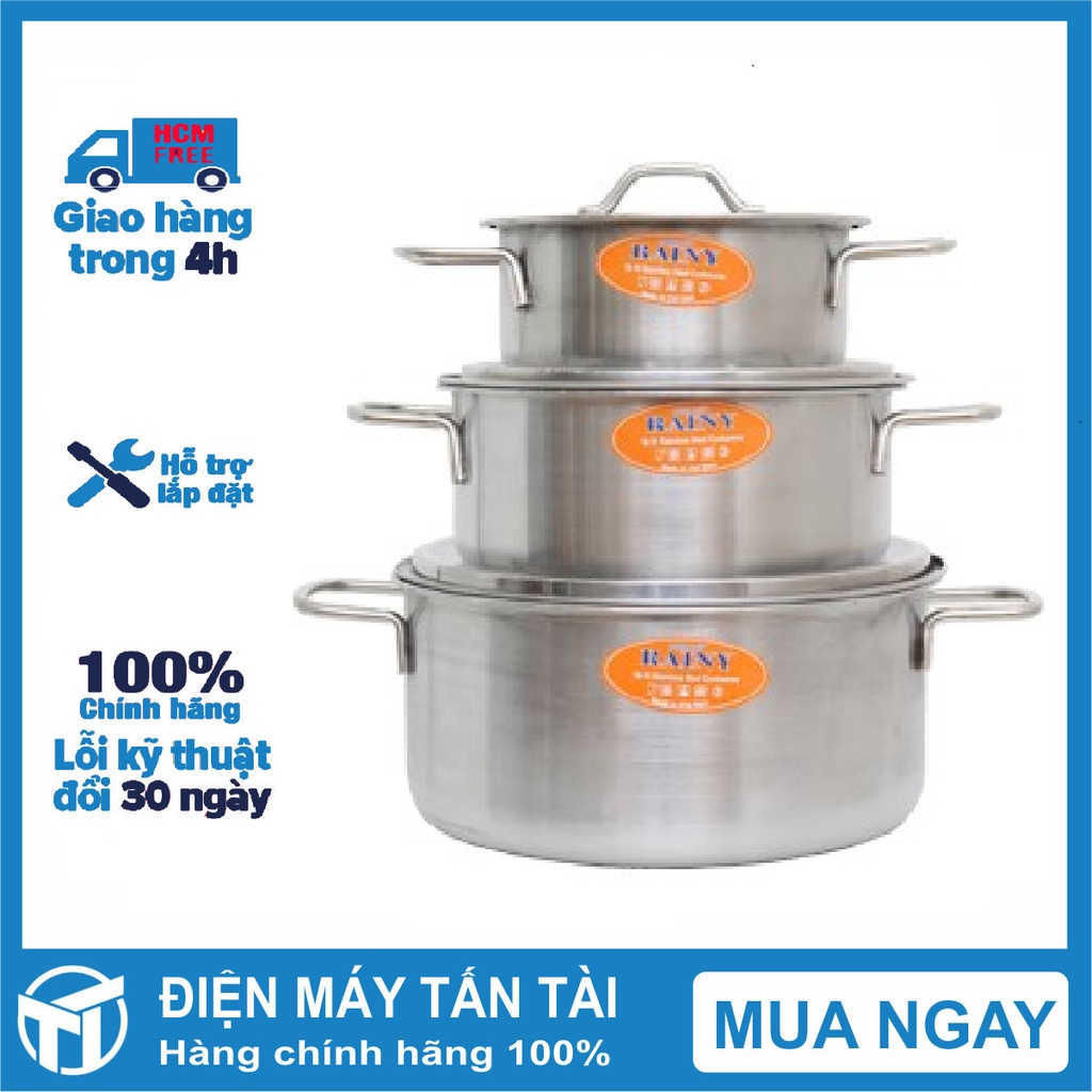 Bộ nồi inox 1 đáy Rainy RN-06TT 16cm, 18cm, 24cm. sử dụng Bếp ga, bếp hồng ngoại