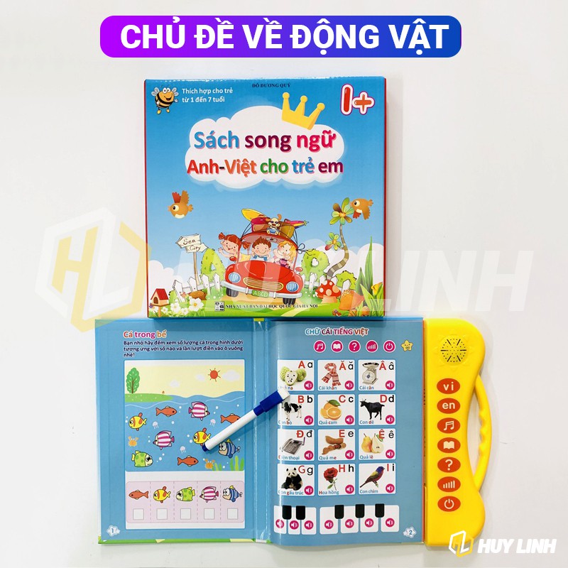 [Phiên Bản Mới nhất] Sách nói song ngữ giúp bé học tiếng Anh đơn giản HL787 kèm bút xóa - Bản nâng cấp (Tặng kèm Pin)