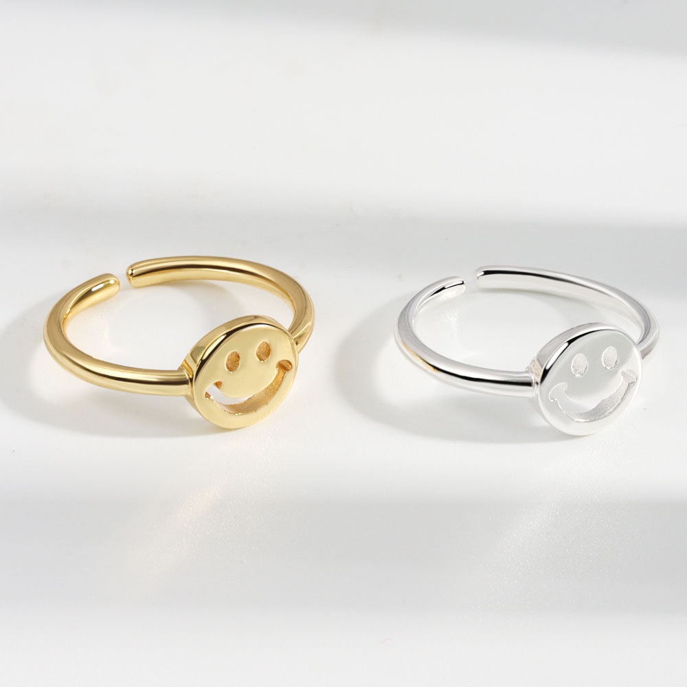 Nhẫn Bạc / Vàng Họa Tiết Mặt Cười Rỗng Phong Cách Hip Hop Đơn Giản Thời Trang Cho Nữ