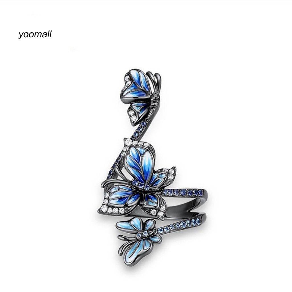 / Yo / Nhẫn Thủ Công Tinh Tế Màu Xanh Dương Hình Bướm