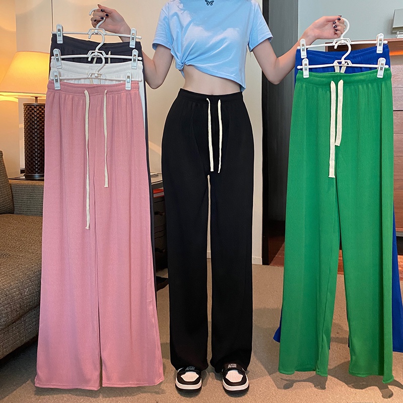 Quần Dài Ống Rộng Lưng Cao Màu Xanh Dương Thời Trang Trẻ Trung Cho Nữ