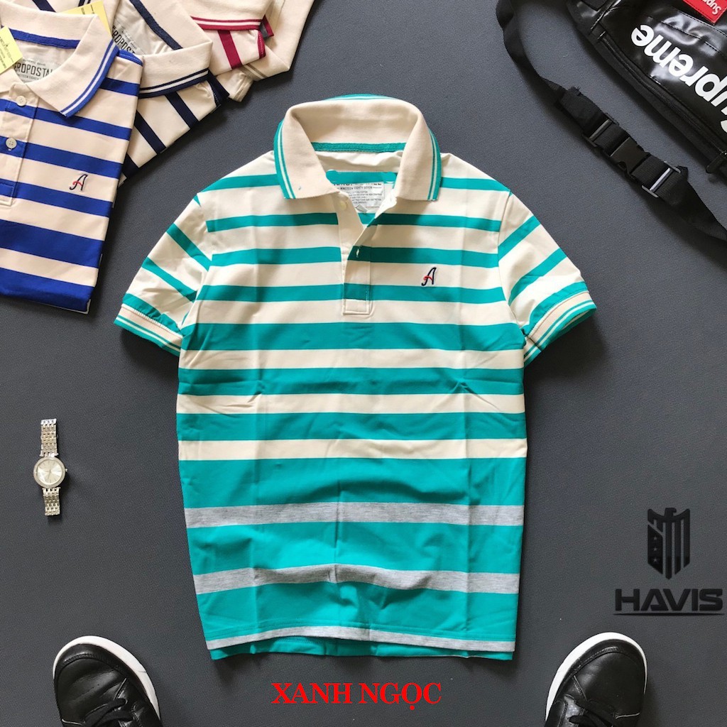 Áo thun nam Cotton Sọc logo thêu Chữ A tay bo - Thời trang Havis - ASTD019 | BigBuy360 - bigbuy360.vn