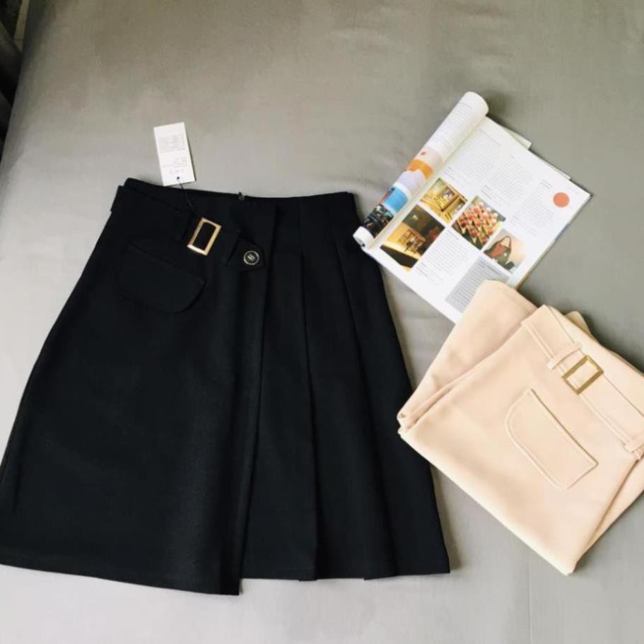 {GIÁ TẠI XƯỞNG} Chân Váy xếp ly đai chữ nhậtiêu Xinh 2 màu đen/ kem | BigBuy360 - bigbuy360.vn