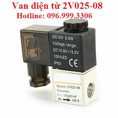 VAN ĐIỆN TỪ 2V025-08 KHÍ NÉN ( VAN 2/2 - 2 CỬA, 2 VỊ TRÍ - REN 13MM ) CUỘN COIL 24V , 220V GIÁ SỈ