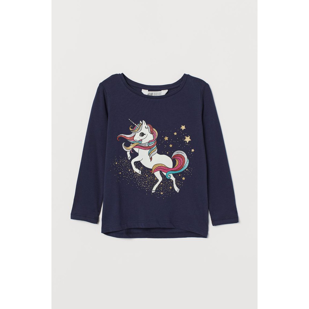 Áo cotton navy unicorn HM H&amp;M sz 2-4y_hàng chính hãng authentic