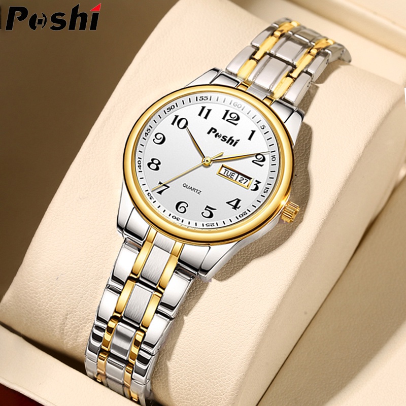 Đồng Hồ POSHI Dành Cho Nữ Chống Thấm Nước Trên Nữ Thép Không Gỉ Vàng Bạc Có Hộp Relo Lịch Thạch Anh Sang Trọng Thời Trang Hàn Quốc Mặt Số Mặt Số Cổ Tay Đồng Hồ Nữ