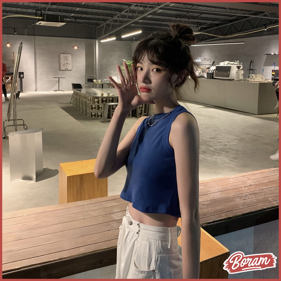 Áo croptop nữ sát nách ba lỗ thun không tay kiểu ôm body tank top vải cotton co giãn tốt BORAM SG