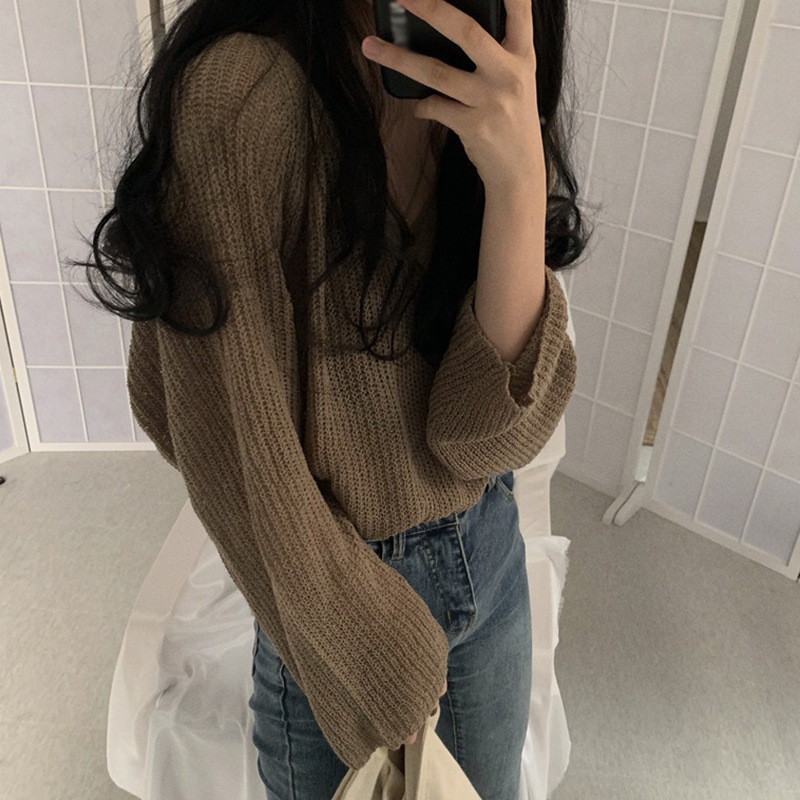 Áo dệt kim mỏng dài tay dáng rộng thời trang mùa hè dành cho nữ | BigBuy360 - bigbuy360.vn