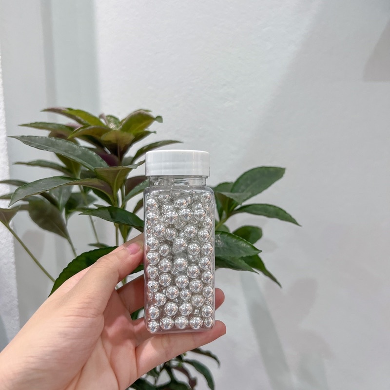 Kẹo trang trí bi tròn màu bạc kích cỡ 2mm, 4mm, 6mm, 8mm, cốm rắc các loại bánh sinh nhật, donut, cupcake