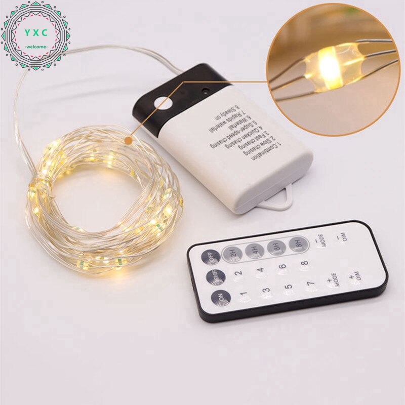 Bộ dây đèn LED điều khiển từ xa 8 chế độ chạy pin 3AA USB 5/10/20m