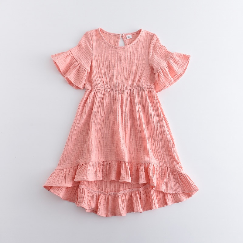 BEAR LEADER Đầm Công Chúa Tay Bèo Màu Trơn Thời Trang Mùa Hè Xinh Xắn Cho Bé Gái 2-8 Tuổi