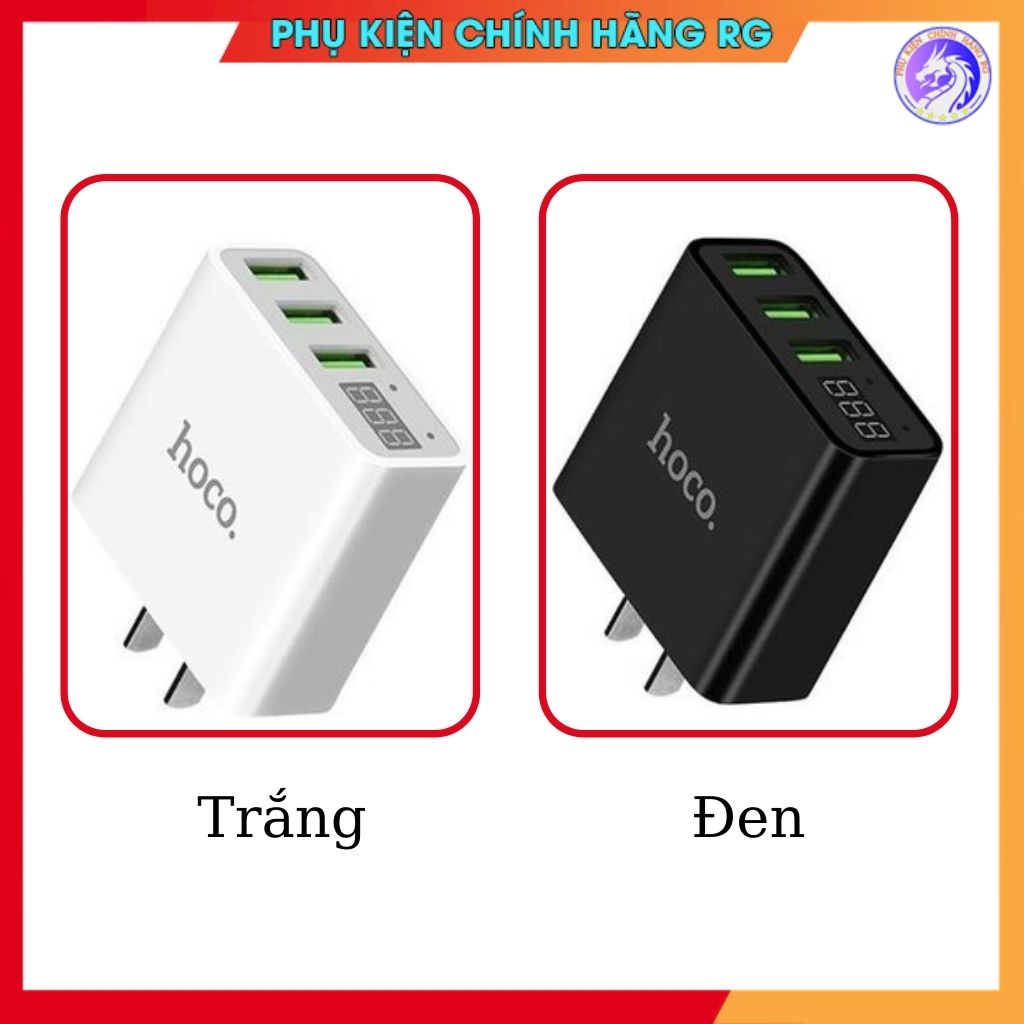 Củ sạc nhanh cốc sạc 3 cổng chính hãng Hoco C15 cóc sạc nhanh iPhone iPad Android màn hình led báo dòng sạc nhanh 3.0A